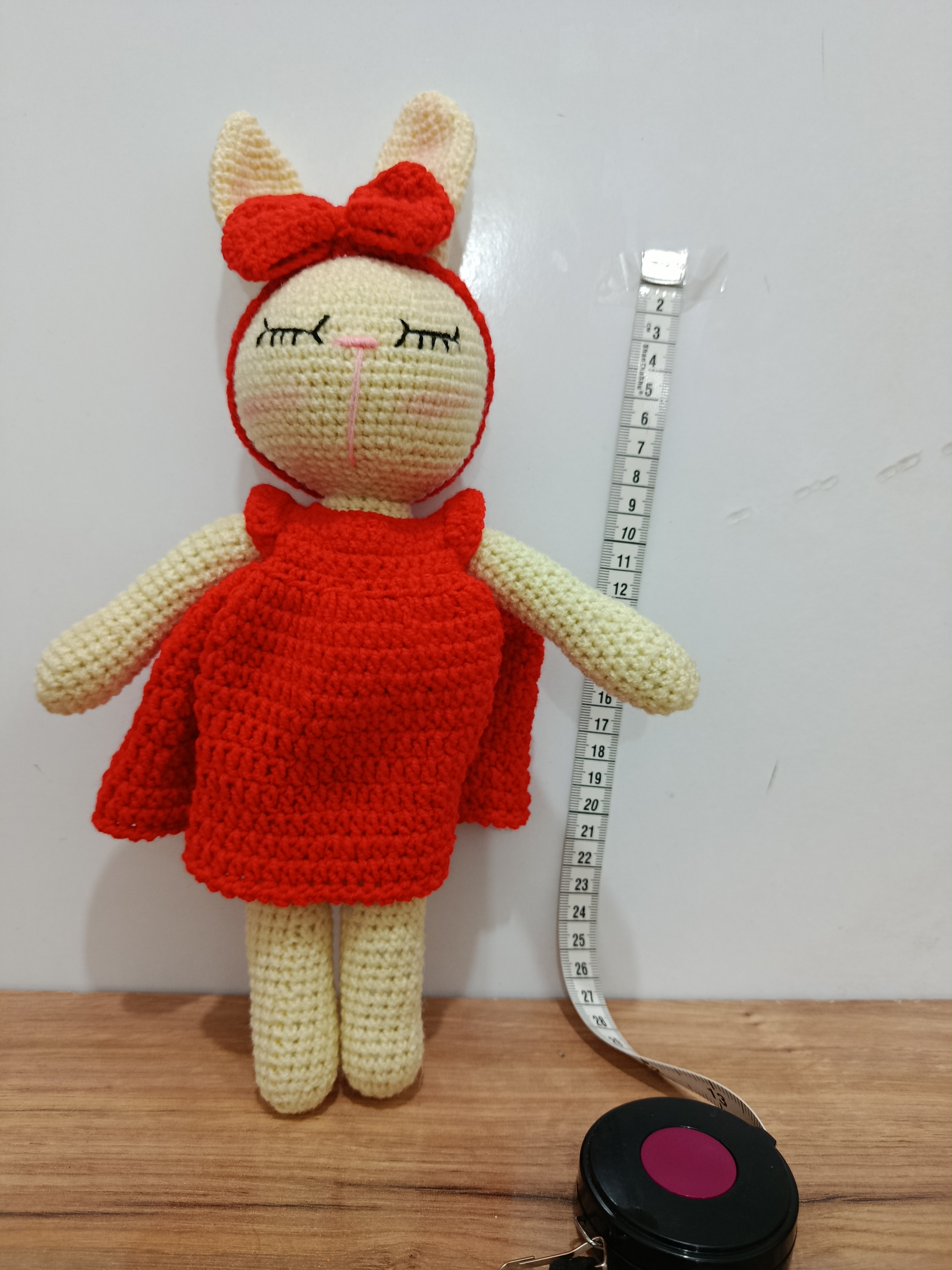 عروسک خرگوشی خواب  دستبافت رنگ نارنجی سایز حدود30